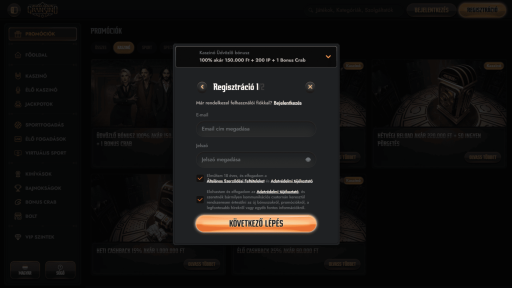 Gransino Casino regisztráció