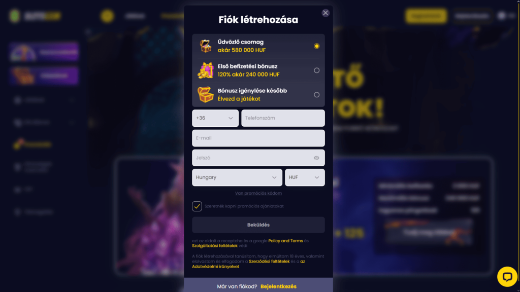 SlotsGem Casino regisztráció