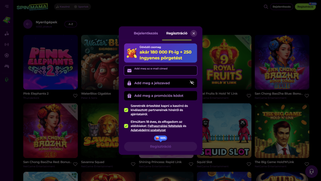 Spinmama Casino regisztráció