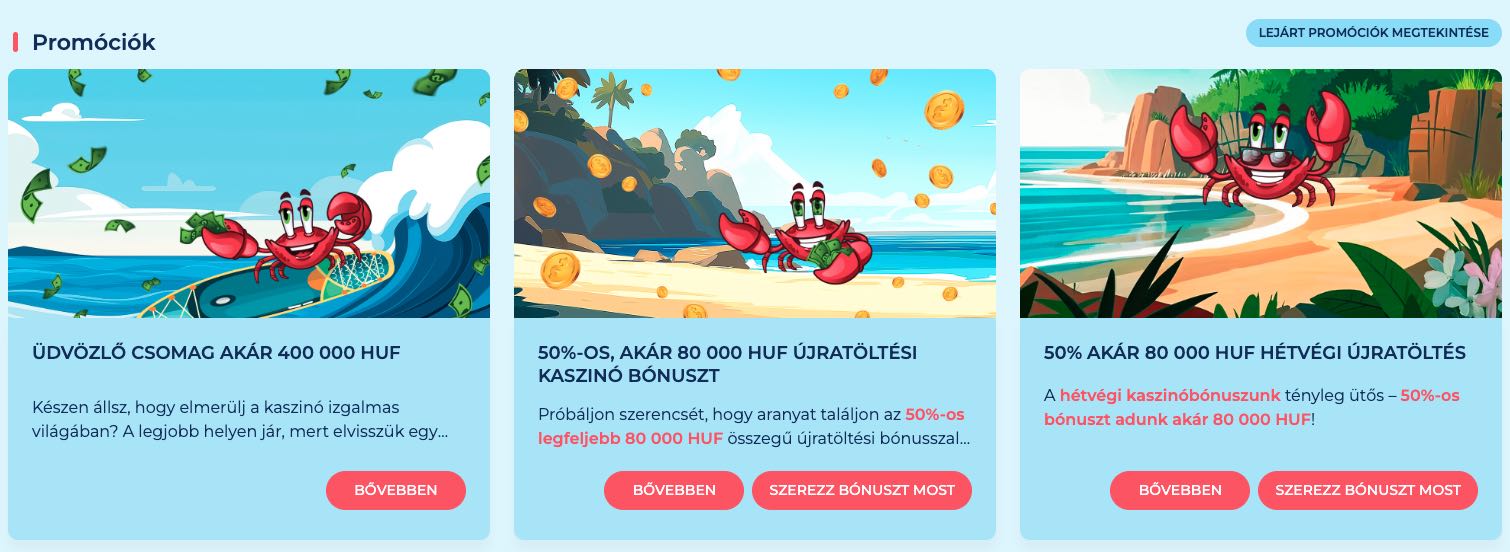 CrabSlots Casino bónuszok