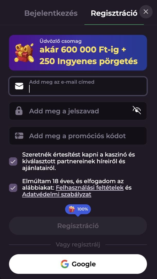 RockySpin Casino regisztráció