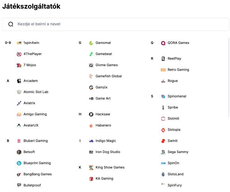 Kaszinójáték-szolgáltatók listája