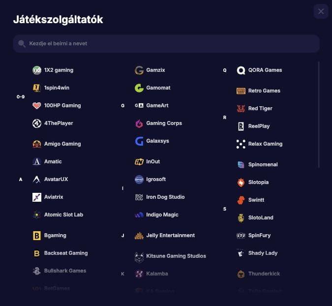 Kaszinójáték-szolgáltatók listája