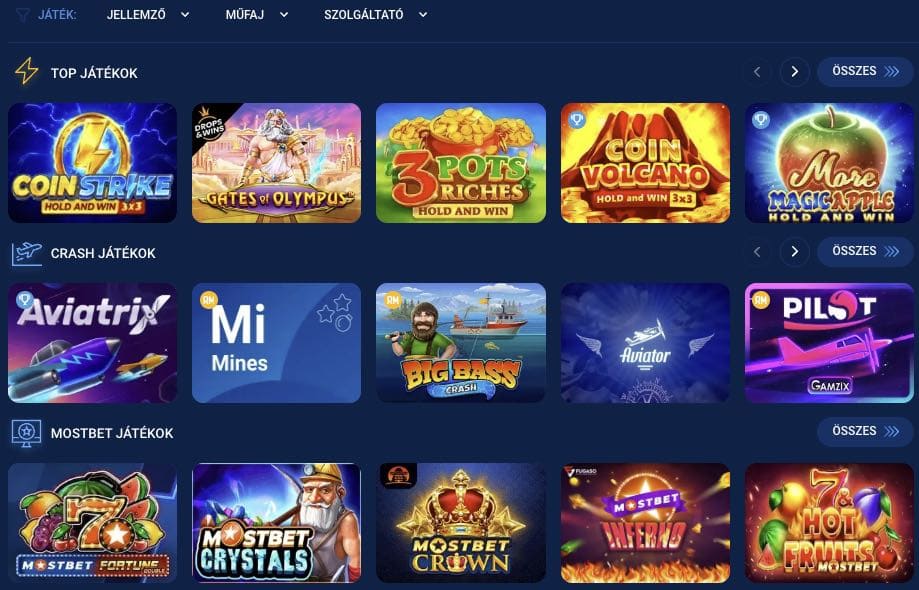 Mostbet Casino nyerőgépek
