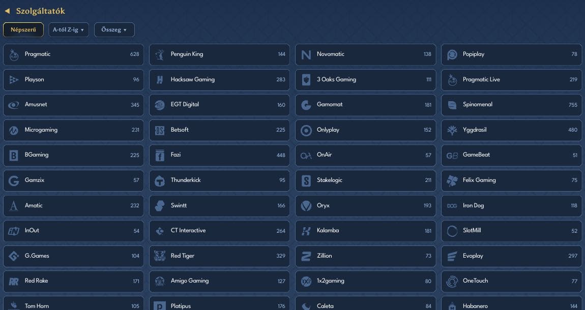 Kaszinójáték szolgáltatók listája
