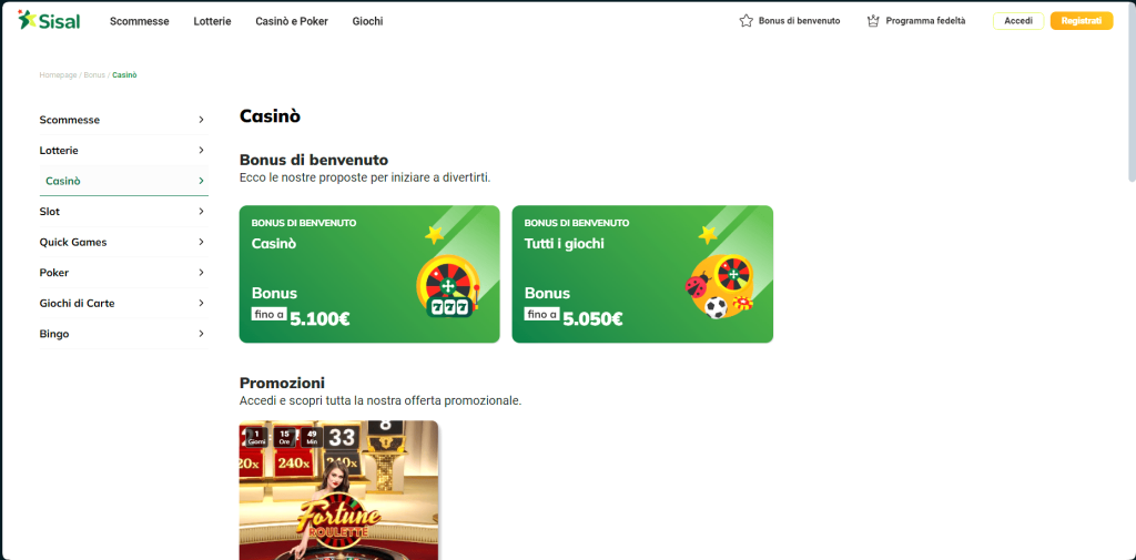 Bonus del casinò Sisal