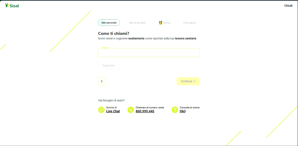 Registrazione al casinò Sisal