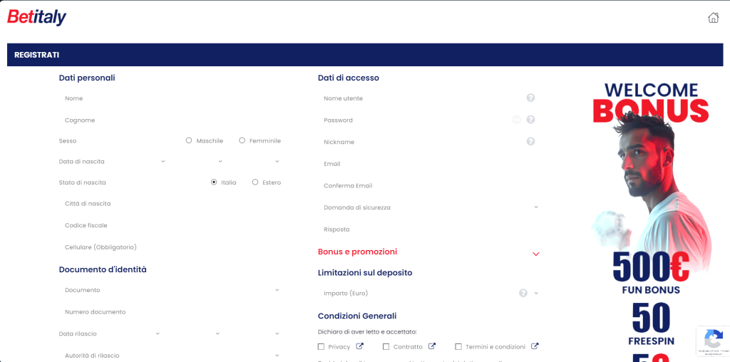 Registrazione al casinò Betitaly
