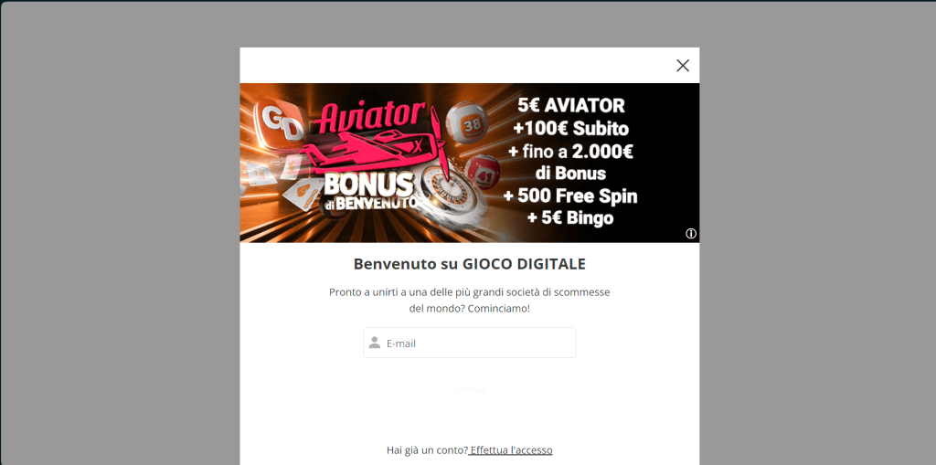 Registrazione al casinò Gioco Digitale