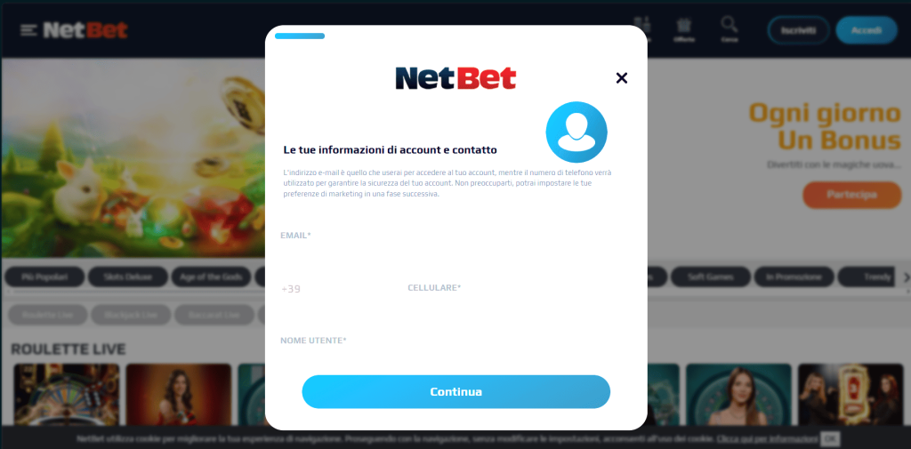 Registrazione al casinò NetBet