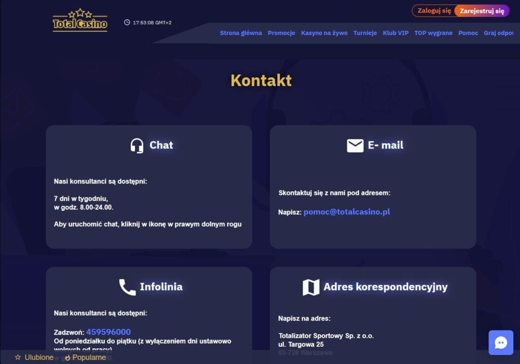 Total Casino kontakty