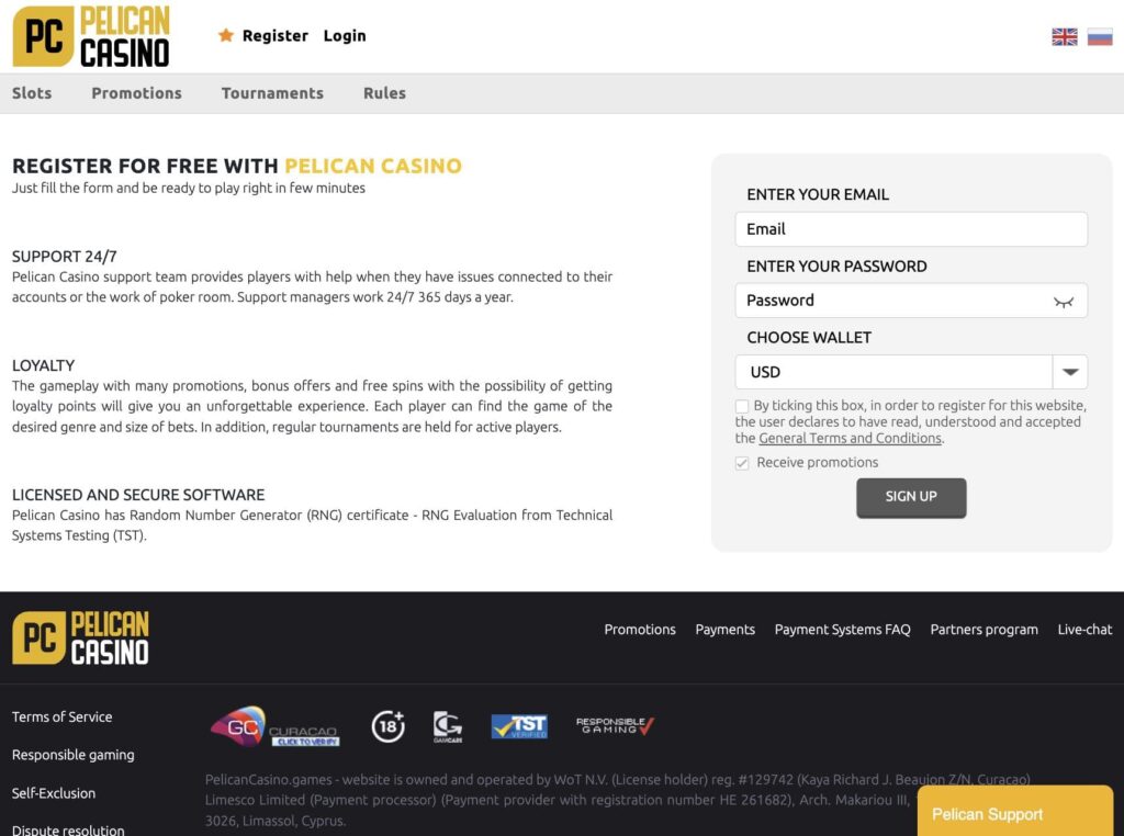 Rejestracja w kasynie pelikan