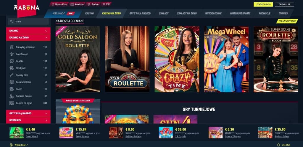 Rabona casino gra z krupierami na żywo