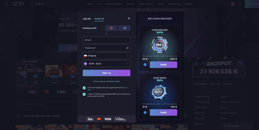 Izzi casino rejestracja konta