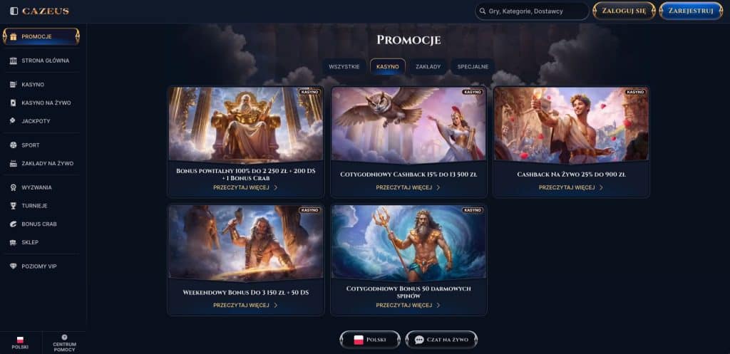 Cazeus casino bonusy