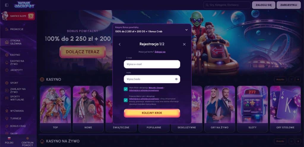 Nova Jackpot casino rejestracja konta