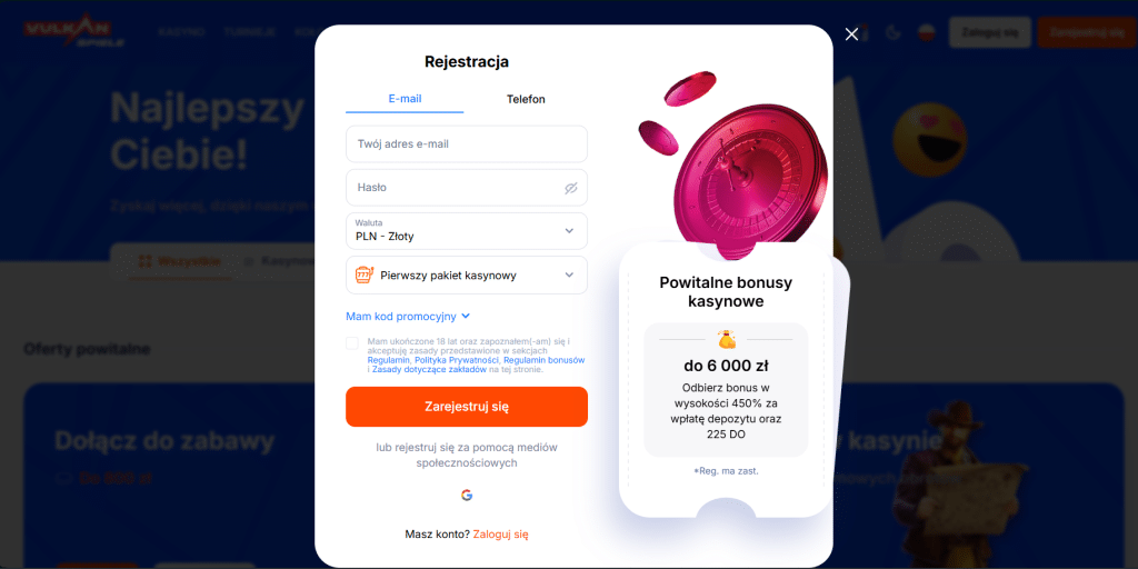 Vulkan Spiele casino rejestracja konta