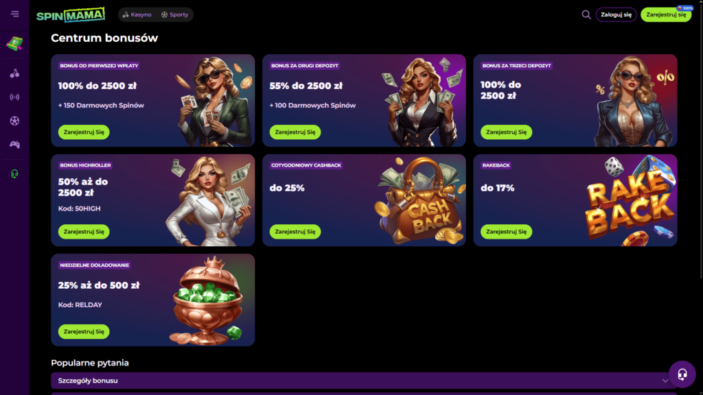 Spinmama casino bonusy