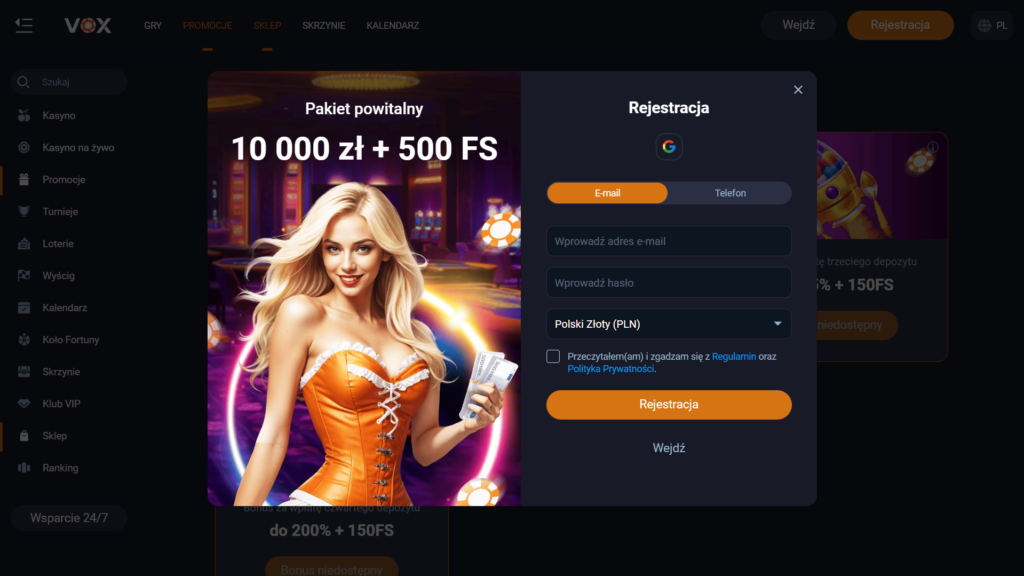 VOX casino rejestracja konta