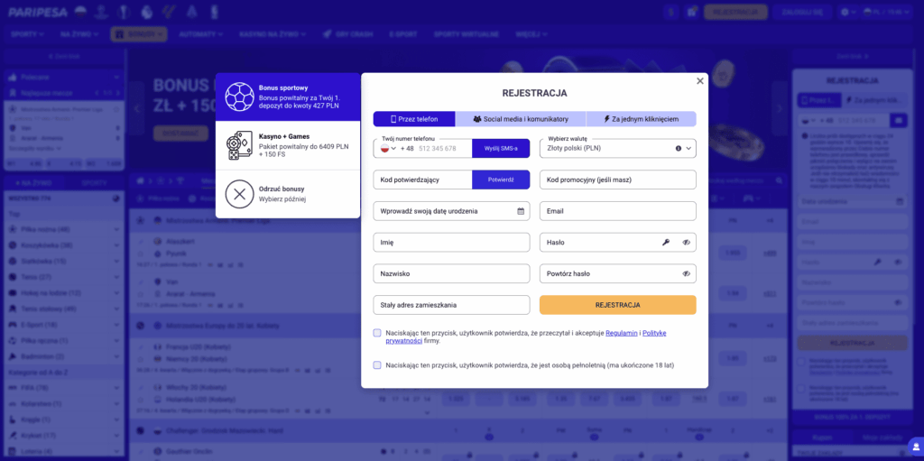 Paripesa casino rejestracja konta