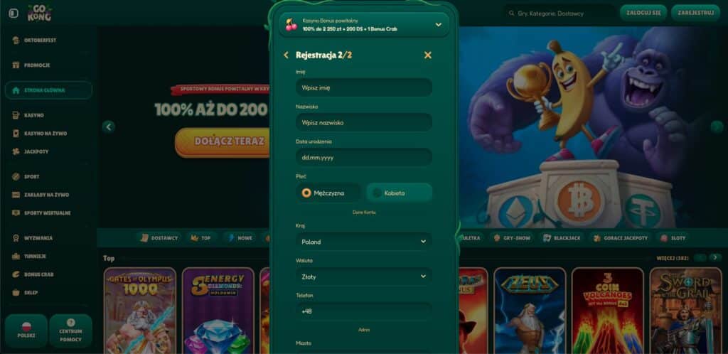 GoKong casino rejestracja konta