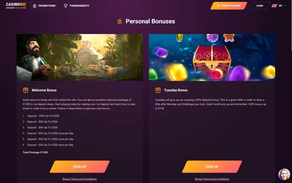 Casinonic casino bonuses