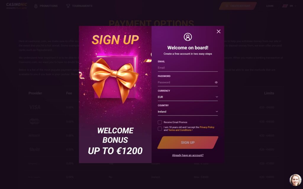 Casinonic casino registration