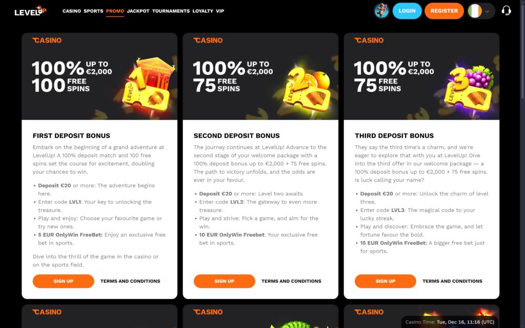 Level Up casino bonuses
