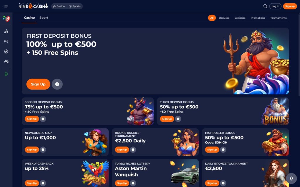 Nine casino bonuses