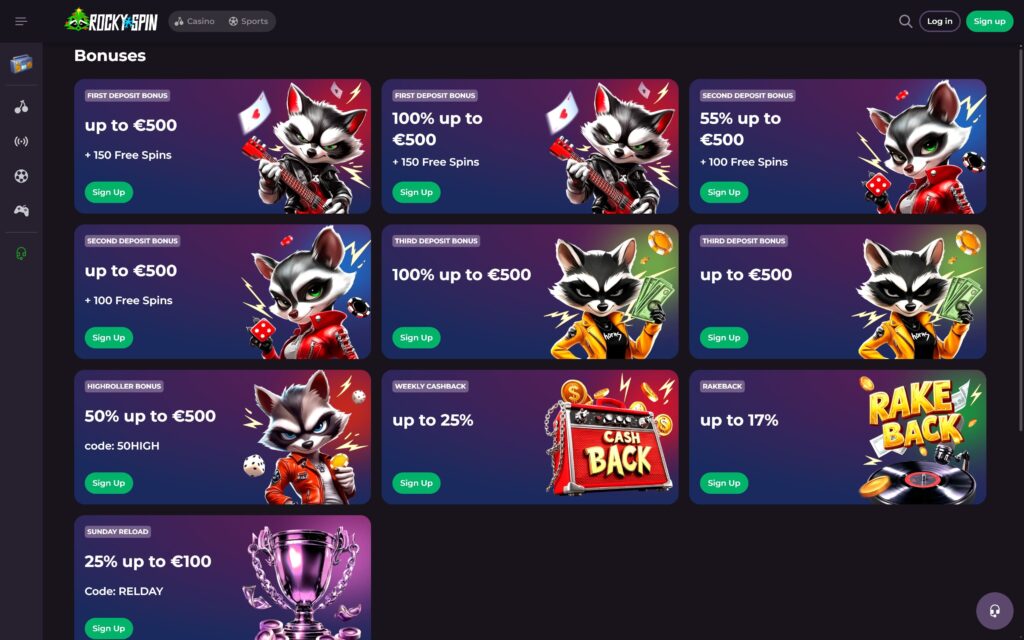 Rockyspin casino bonuses