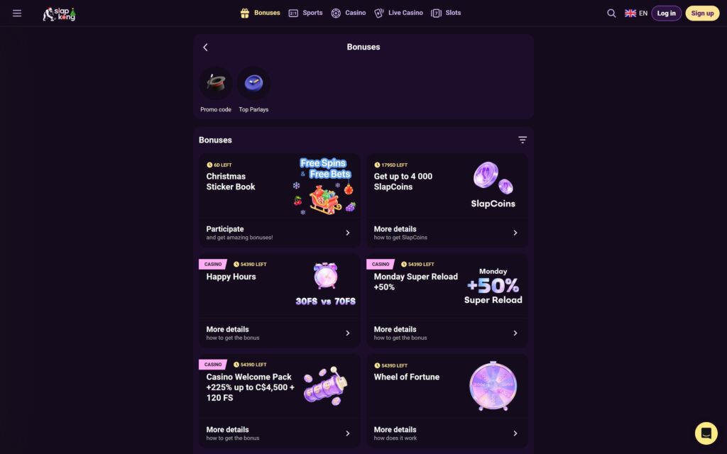 Slapkong casino bonuses