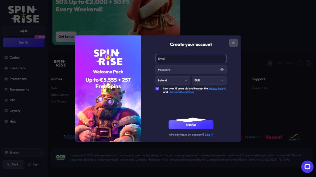 SpinRise casino registration