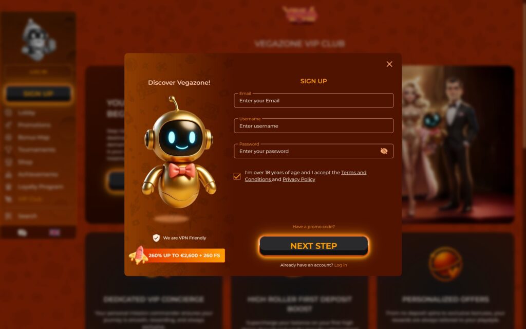 VegaZone casino registration