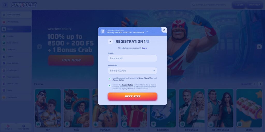 SpinRollz Casino Registration