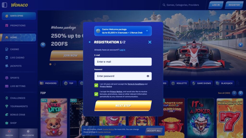 Wonaco casino registration