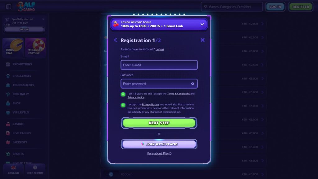 Alf casino registration