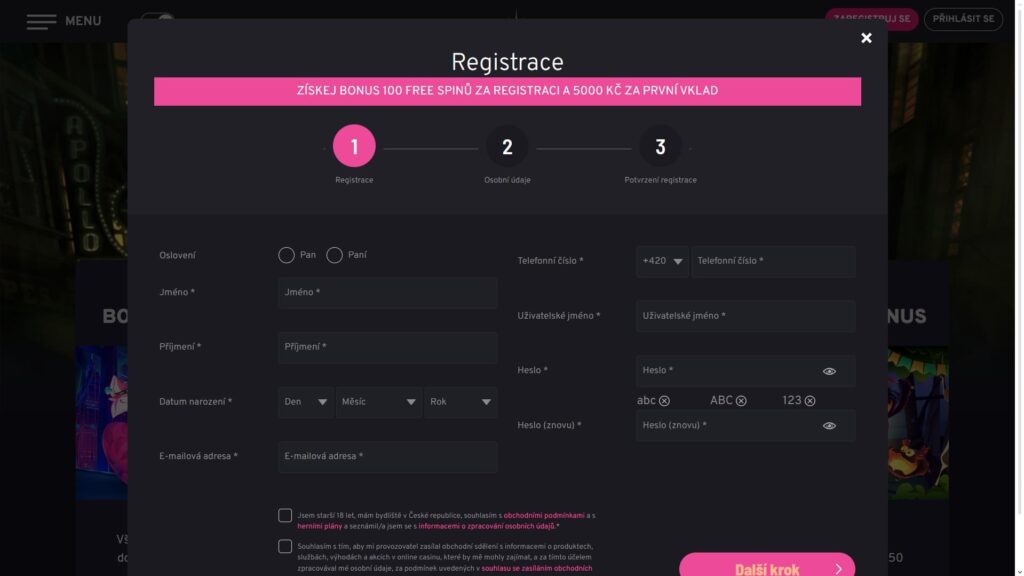 Apollo Games casino registration