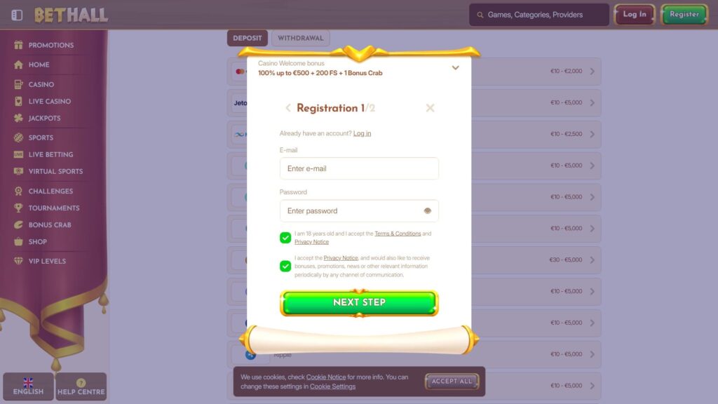 Bethall casino registration