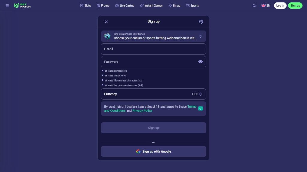 Betmatch casino registration