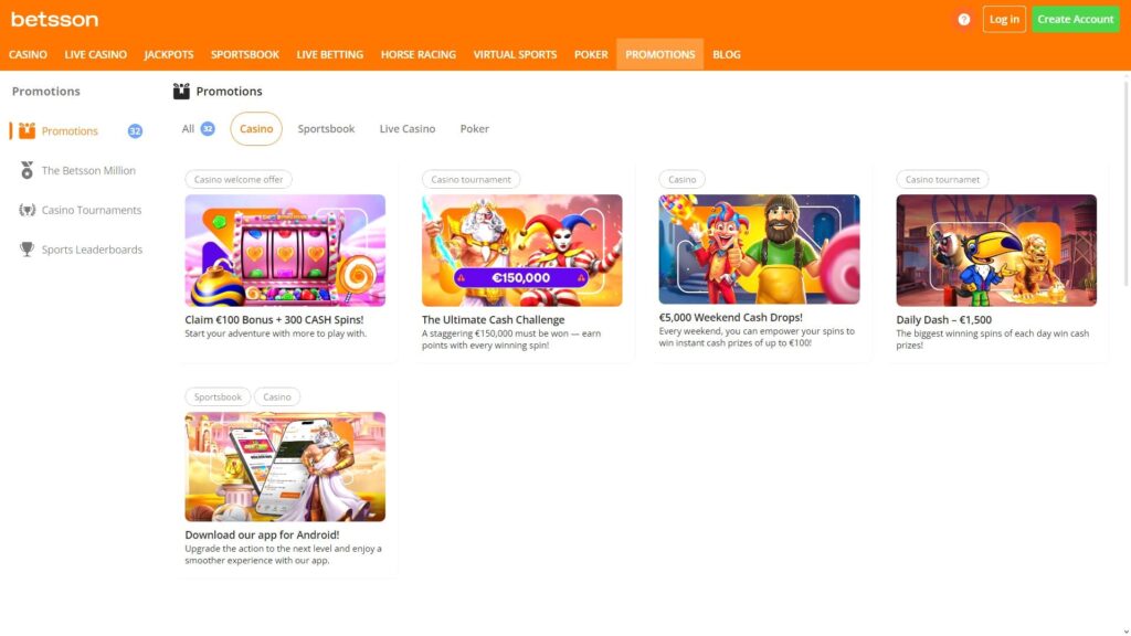 Betsson casino bonuses