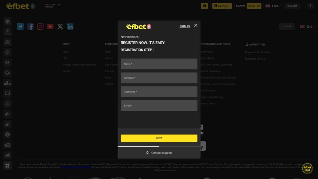 Efbet casino registration