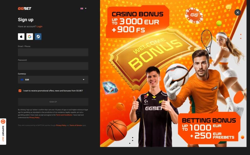GGBet casino registration