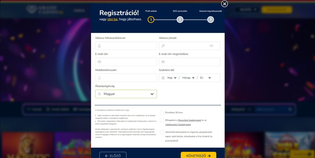 Grand casino registration