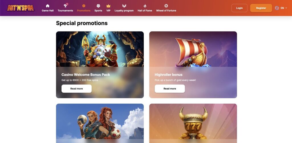 Hitnspin casino bonuses