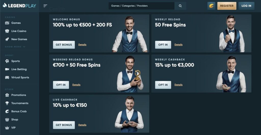 LegendPlay casino bonuses