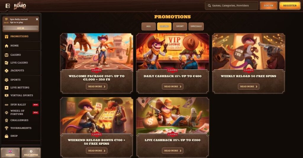 Lizaro casino bonuses