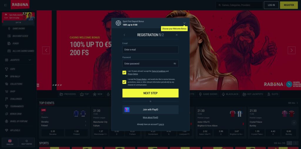 Rabona Casino Registration