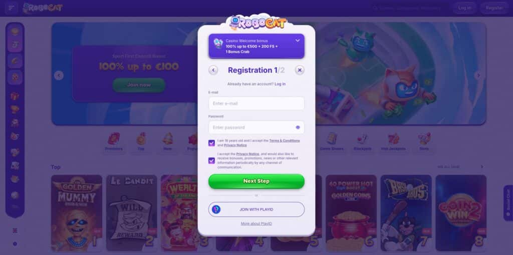 Robocat Casino Registration