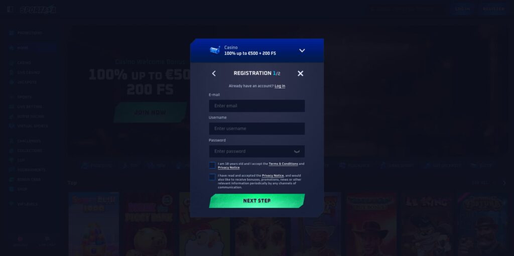 Sportaza Casino Registration