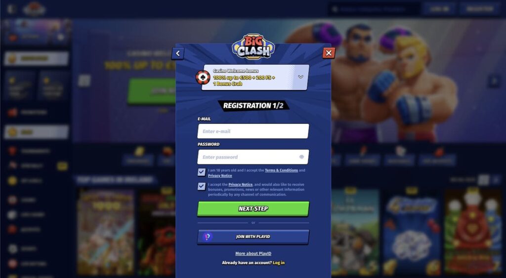 BigClash casino registration